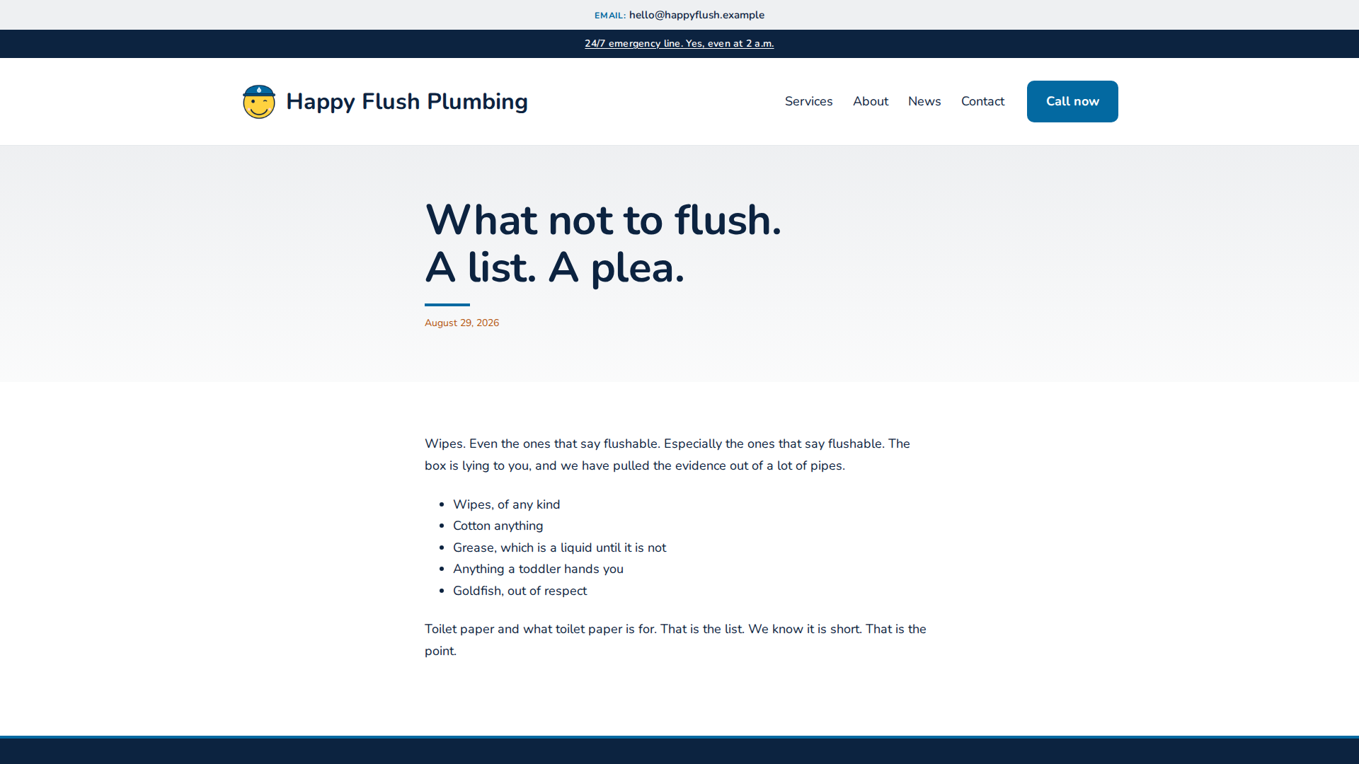 Bubble demo post: a short plumbing advice article
