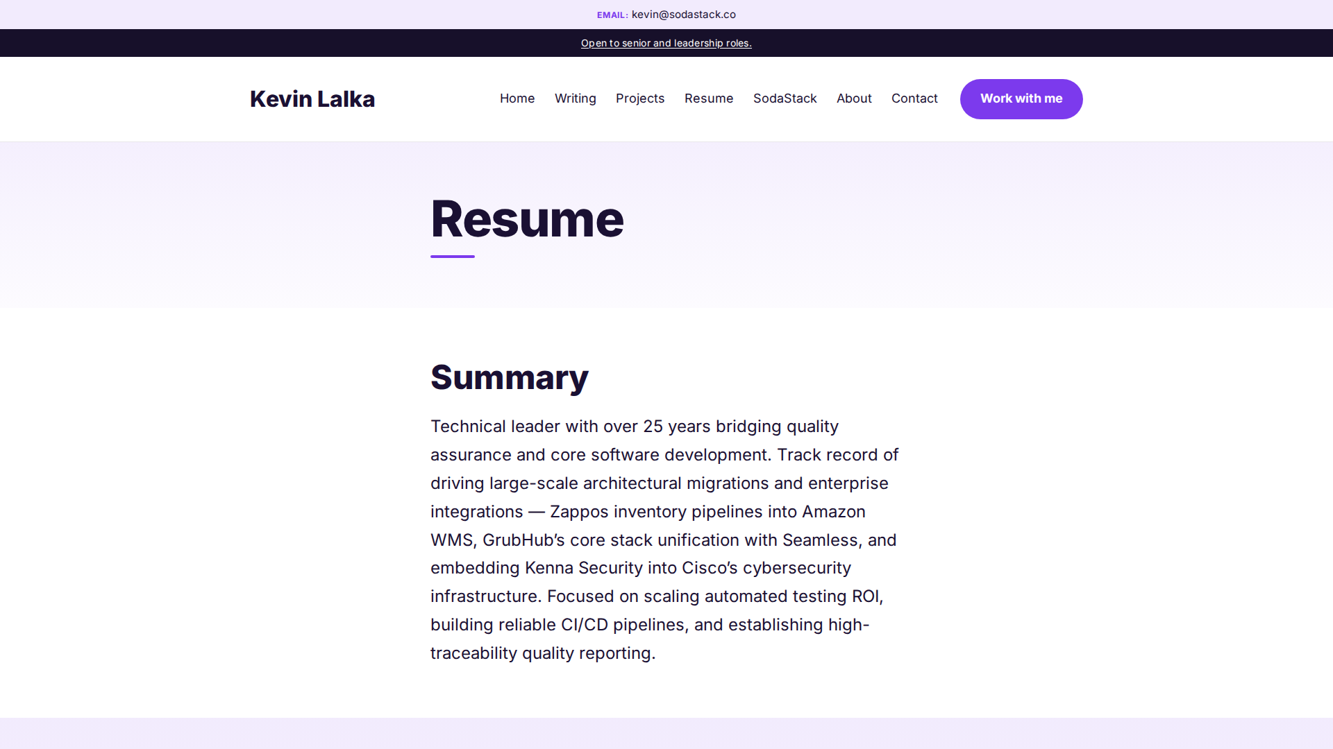 Refresh reference resume page: summary band ahead of the timeline