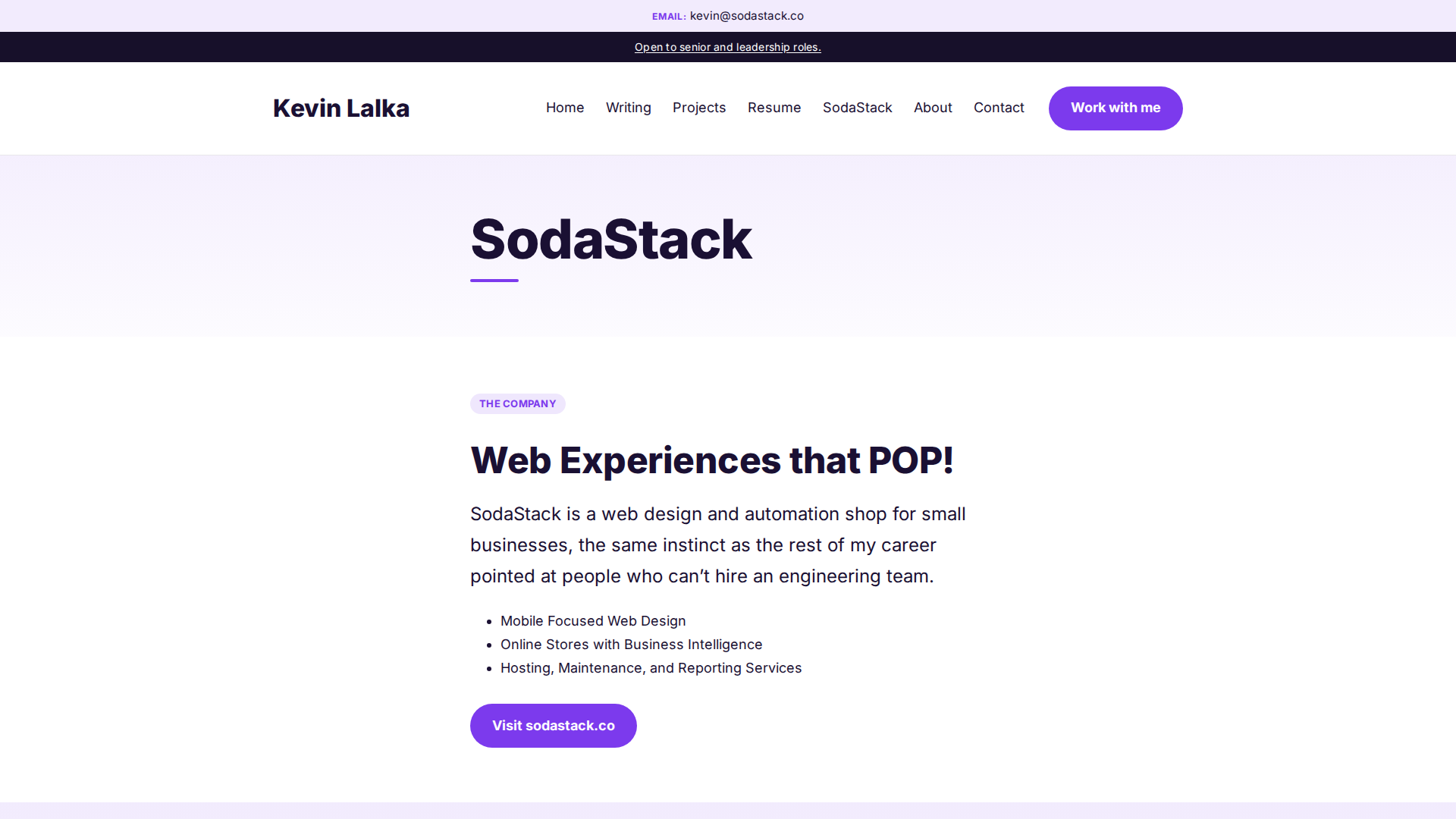 Refresh reference company page: tagline, services and a visit button