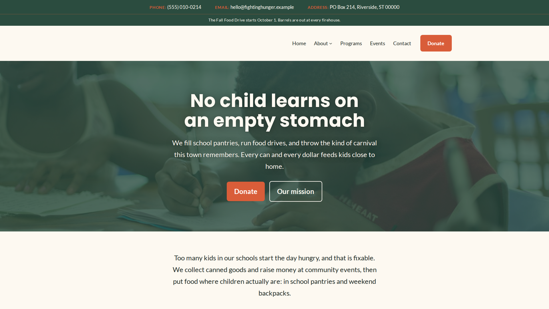 Uplift demo home page: hero, impact numbers and community photos