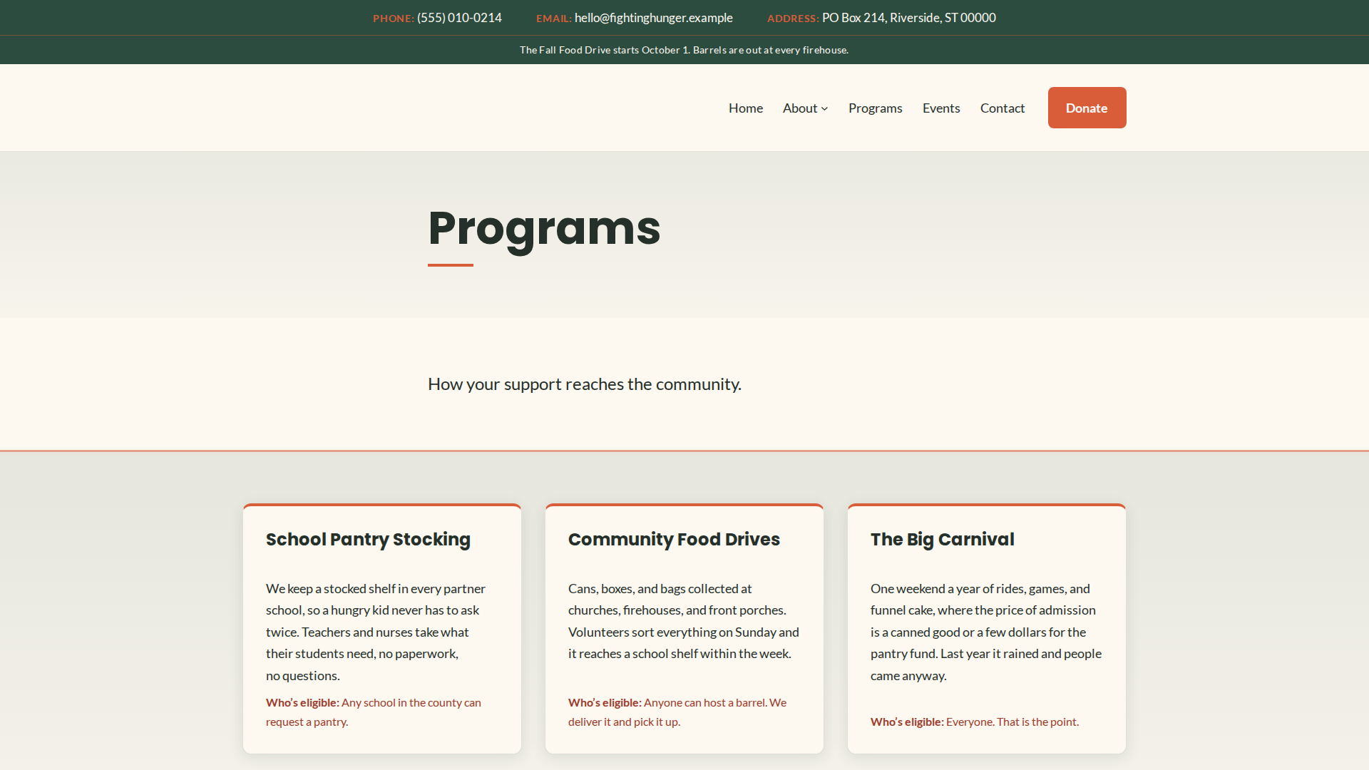 Uplift demo programs page: three program cards with clear eligibility